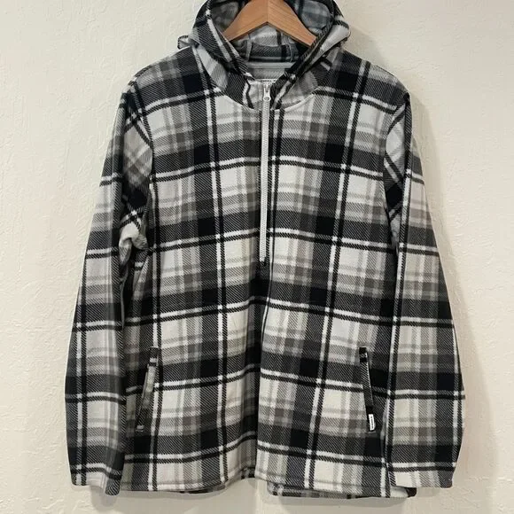 ~ O'Neill XL Fleece Jacket Black Gray Plaid Hoodie Pockets Half Zip Unisex - Picture 10 of 12